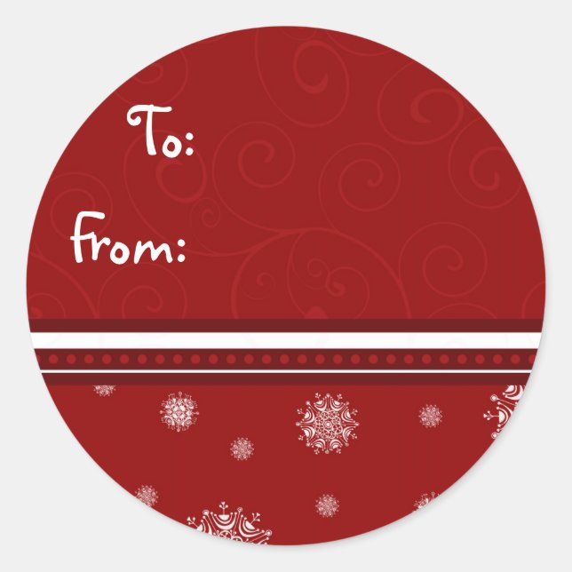 Sticker Rond Rouge blanc Noël Flocon de neige Tags cadeaux (Devant)