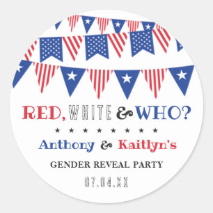 Sticker Rond Rouge, Blanc & Qui ? 4 juillet Parti de la révélat