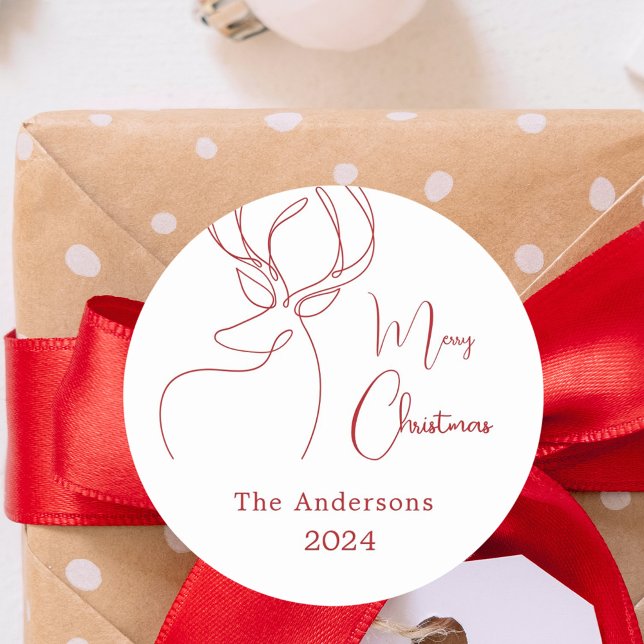 Sticker Rond Rouge blanc rennes abstraits Noël moderne (Créateur téléchargé)