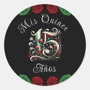 Sticker Rond Rouge Blanc Vert Mes Quinze Ans 15 Quinceañera