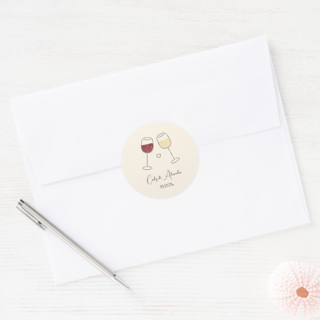 Sticker Rond Rouge Blanc Vin Verre de mariage Favour Enveloppe (Enveloppe)