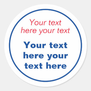 Sticker Rond Rouge Bleu Blanc Votre Texte Ici Remplacer Slogan
