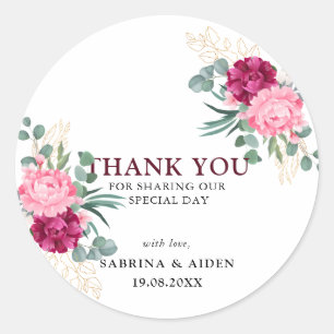 Sticker Rond Rouge bordeaux romantique   Mariage floral rose pâ