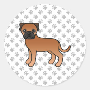 Sticker Rond Rouge Bullmastiff Chien de Dessin Animé Mignon