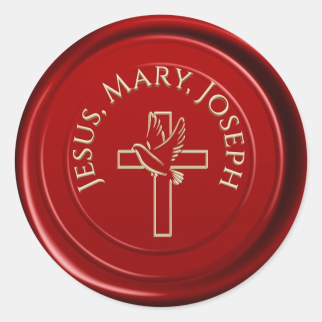 Sticker Rond Rouge cire Jésus Marie Joseph Religieux (Devant)