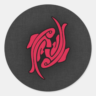 Sticker Rond Rouge cramoisi Poissons