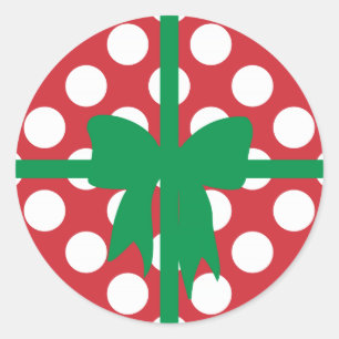 Sticker Rond Rouge et Blanc Polka Dot XMAS