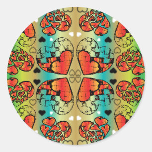 Sticker Rond Rouge et vert Whimsical Romantique Coeurs motif