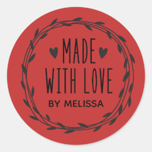 Sticker Rond Rouge Fabriqué Avec Amour Classique