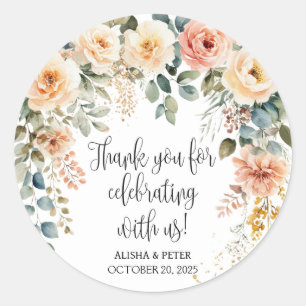 Sticker Rond Rouge Floral Aquarelle Plat Merci