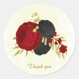 Sticker Rond rouge foncé et fleurs noires or