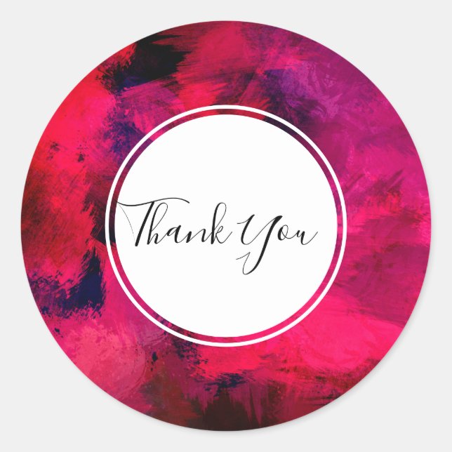 Sticker Rond Rouge foncé et violet moderne Merci Abstrait (Devant)