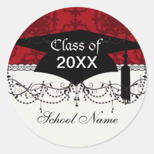 Sticker Rond rouge foncé sur rouge damassé deux tons graduation