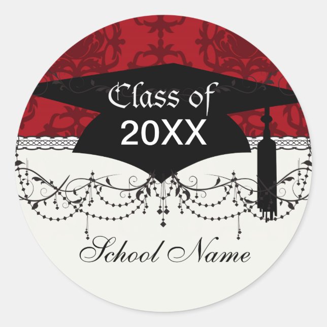 Sticker Rond rouge foncé sur rouge damassé deux tons graduation (Devant)