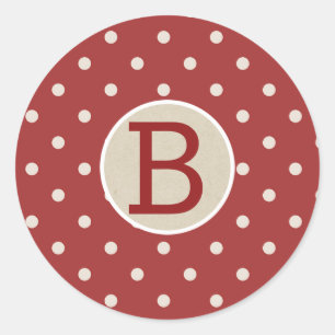 Sticker Rond Rouge Grenat À Pois Kraft Rustique De Campagne Mon