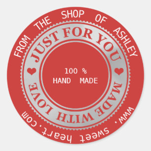 Sticker Rond Rouge gris de logo de nom de Web d'amour fait main