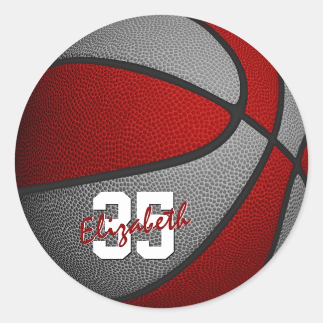 Sticker Rond rouge gris filles garçons basket-ball équipe coule (Devant)