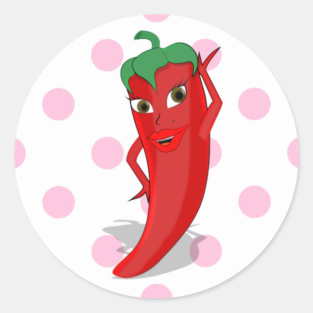 Sticker Rond Rouge Hot Pepper Diva Pois roses (Devant)