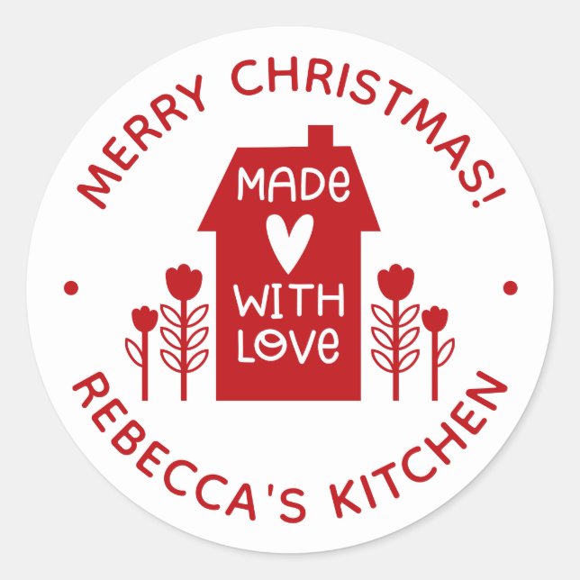 Sticker Rond Rouge Joyeux Noël Fabriqué Avec Baking Baking Stic (Devant)
