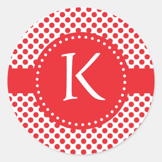 Sticker Rond Rouge monogramme sur point Polka blanc (Devant)