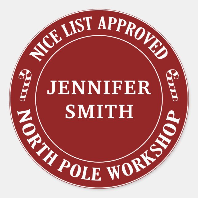 Sticker Rond Rouge Noël Nice liste collant cadeau (Devant)