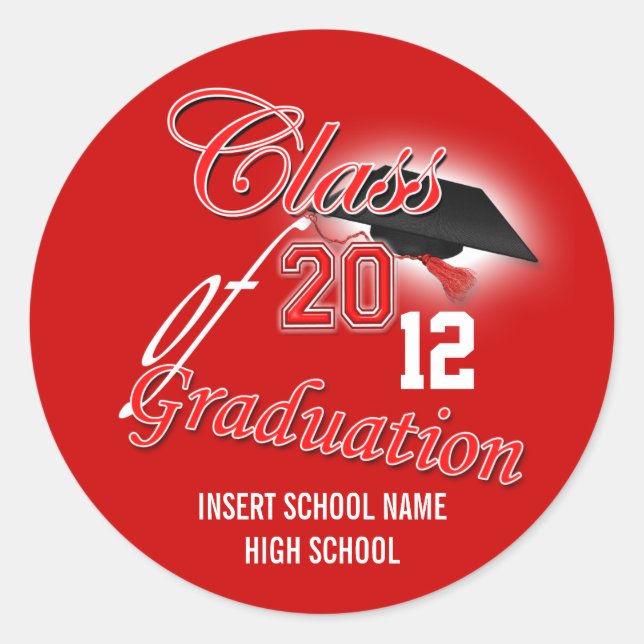 Sticker Rond Rouge noir "classe de" faire-part (Devant)