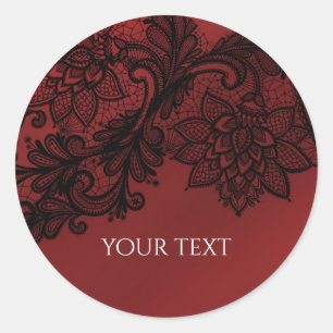 Sticker Rond Rouge & Noir Élégance Sombre Dentelle Goth Mariage