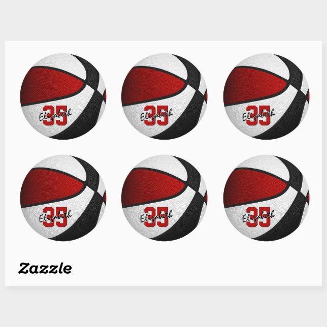 Sticker Rond rouge noir filles garçons basket-ball équipe coule (Feuille)