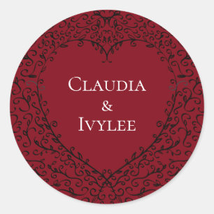 Sticker Rond Rouge Noir Mariage Coeur gothique
