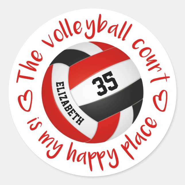 Sticker Rond rouge noir volleyball heureux lieu girly typograph (Devant)