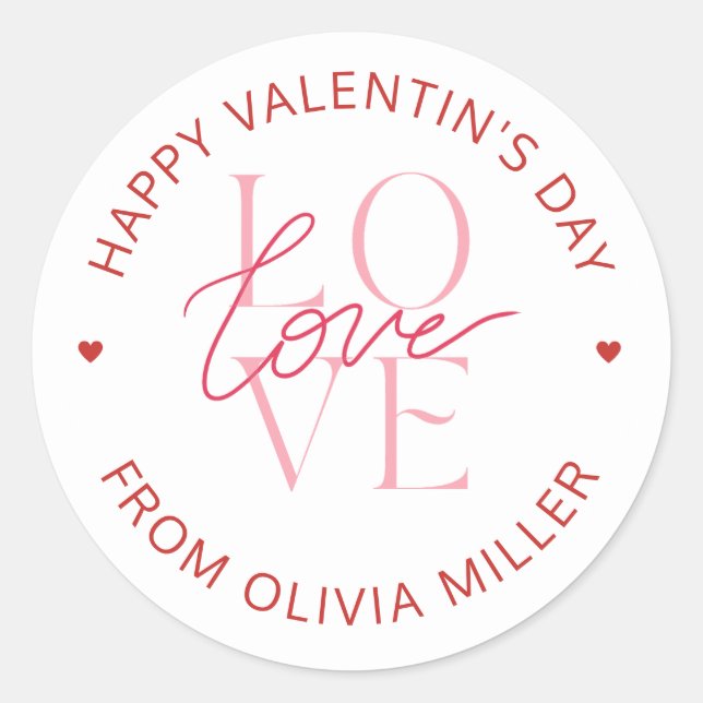 Sticker Rond Rouge rose blanc Heureuse Sainte-Valentin amour (Devant)