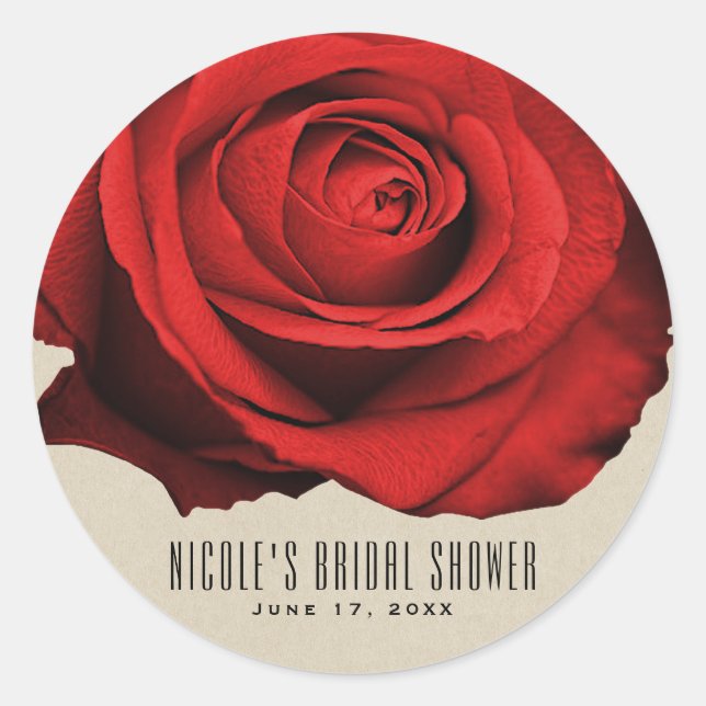 Sticker Rond Rouge Rose Kraft Rustique Glam Élégant mariage Fav (Devant)