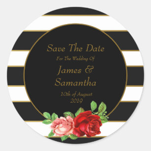Sticker Rond Rouge Rose, Noir, Blanc & Or -