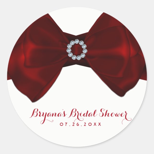 Sticker Rond Rouge Ruban & Diamants Bling Élégant Chic Favorise (Devant)