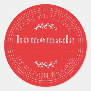 Sticker Rond Rouge Rustique Fait Maison