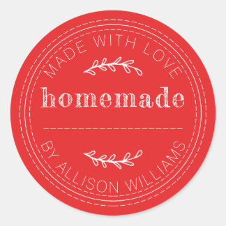Sticker Rond Rouge Rustique Fait Maison