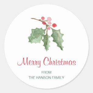 Sticker Rond Rouge Rustique Holly Berries Joyeux Noël