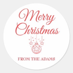Sticker Rond Rouge simple calligraphie Joyeux Noël classique