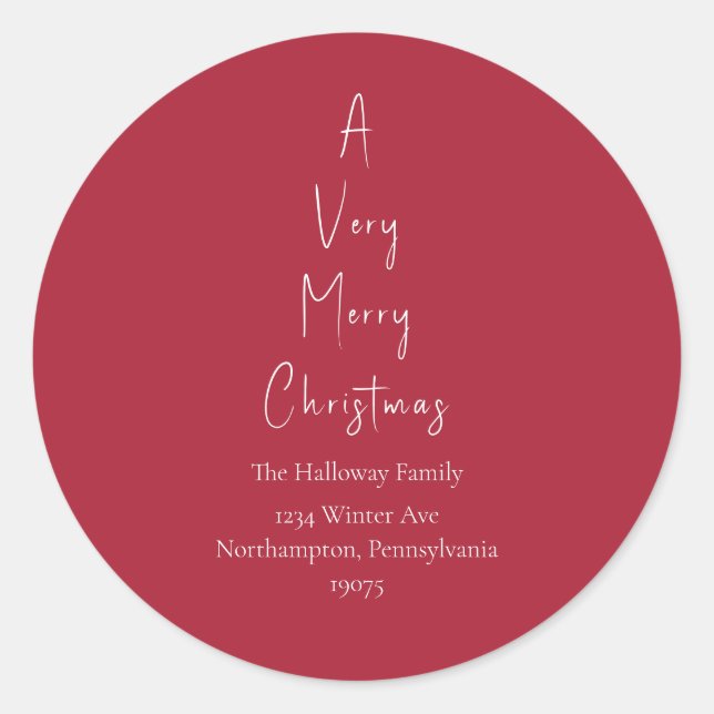 Sticker Rond Rouge Un très joli sapin de Noël Enveloppe Phoques (Devant)