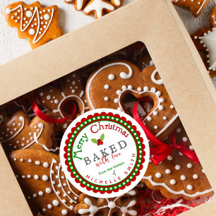 Sticker Rond Rouge Vert Cuit Avec Amour Joyeux Noël