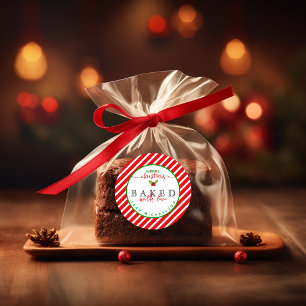 Sticker Rond Rouge Vert Cuit Avec Amour Noël