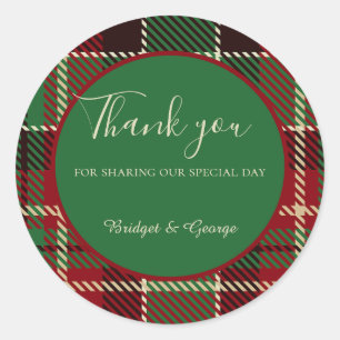 Sticker Rond rouge vert noir écossais celtique tartan mariage