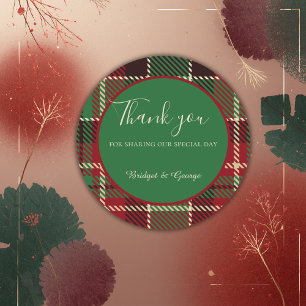 Sticker Rond rouge vert noir écossais celtique tartan mariage