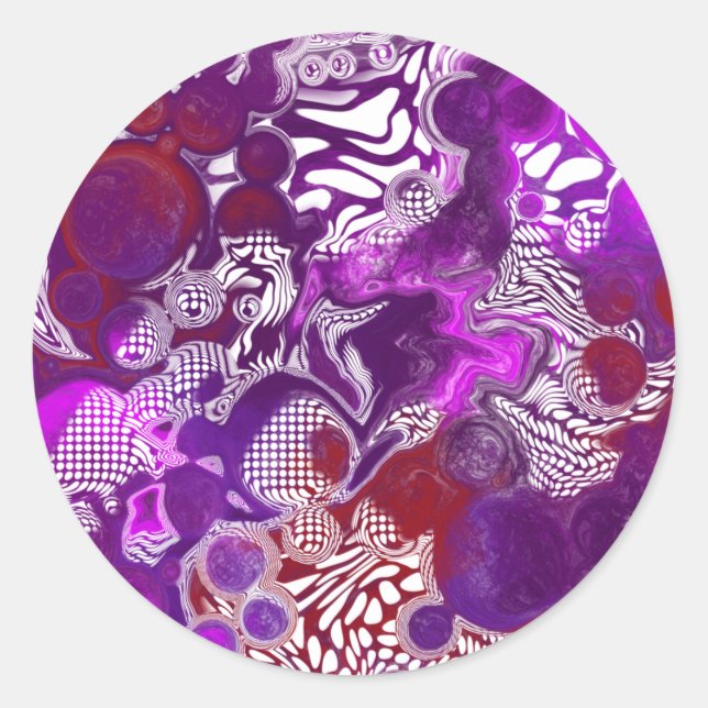 Sticker Rond Rouge violet Abstrait Marbre moderne Fluid Art (Devant)
