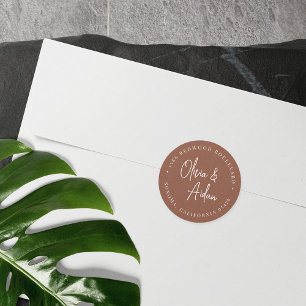Sticker Rond Rouille Mariage manuscrit moderne Adresse de ret