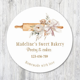 Sticker Rond Rouleau à pâtisserie floral bohème aquarelle boula