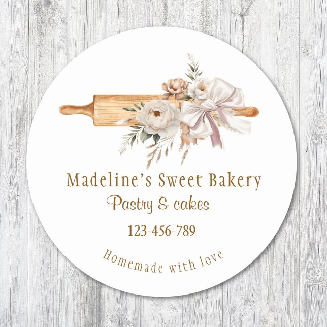 Sticker Rond Rouleau à pâtisserie floral bohème aquarelle boula (Créateur téléchargé)