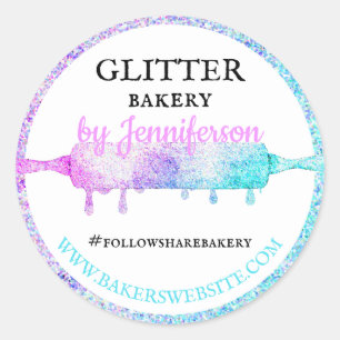 Sticker Rond Rouleau à pâtisserie scintillant rose sarcelle Cad