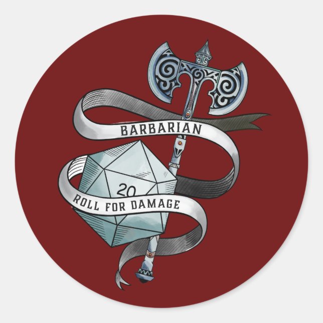 Sticker Rond rouleau barbare pour dommages d20 grande hache (Devant)