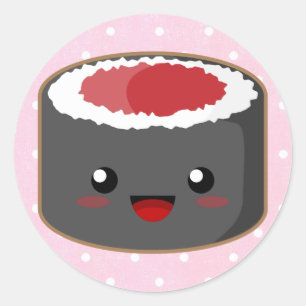 Sticker Rond Rouleau Saumon de Kawaii